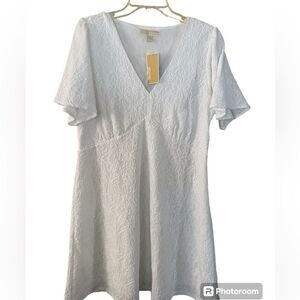 NWT MICHAEL Michael Kors Flutter Sleeve Eyelet White Dress- XL